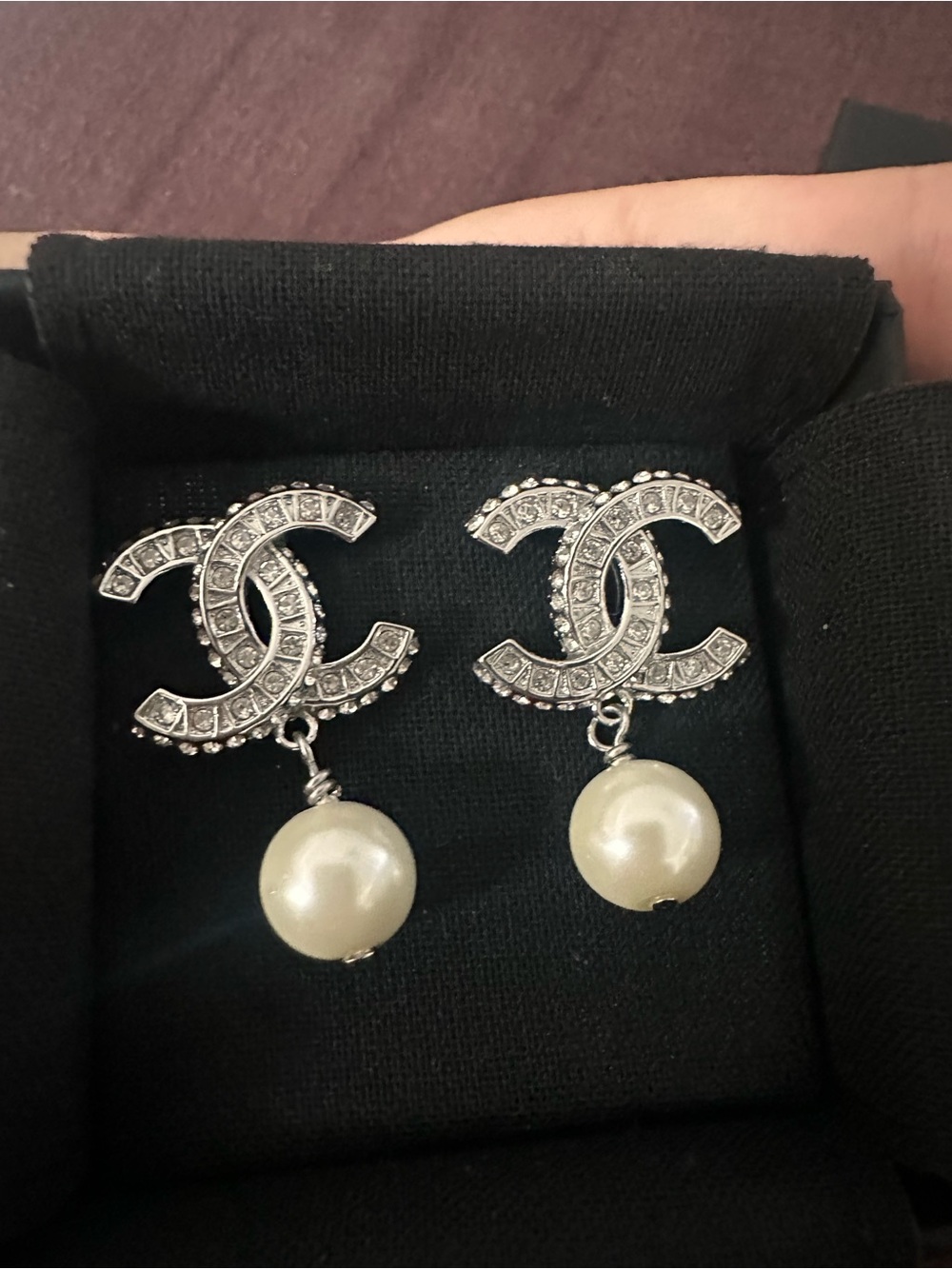 Chanel crystal pearl drop earrings